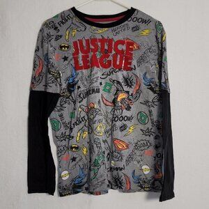 586. Justice League Long Sleeve Shirt Gray and Black Sz XXL (18)